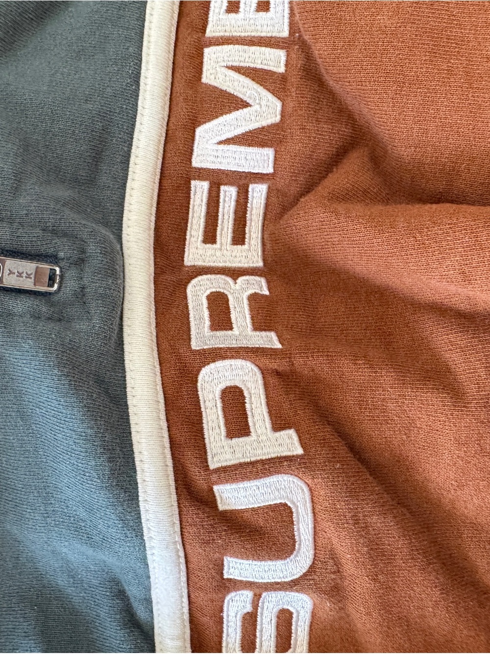 Supreme Two-Tone Half-Zip Sweatshirt in Brown and Gray-Blue - Picture 8 of 10